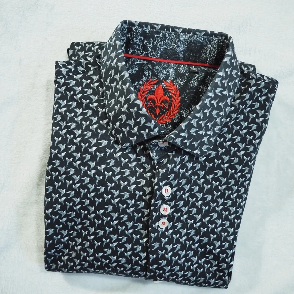 Au Noir Sz 3 (M) Men's Casual Black Patterned Button-Down Shirt 100% Cotton - Picture 12 of 12